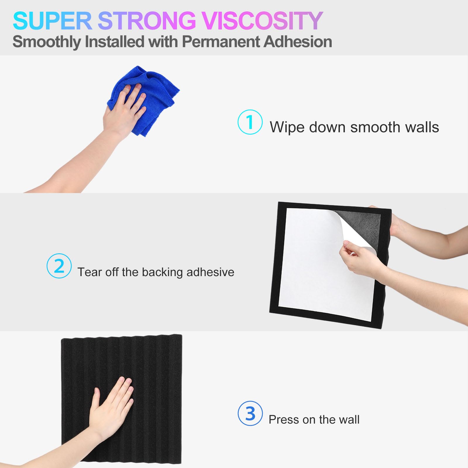 JBER 12 Pack Sound Proof Foam Panels, 1'' X 12'' X 12'' Self-Adhesive Acoustic Foam Panels, Acoustic Panels Wedges High Density,